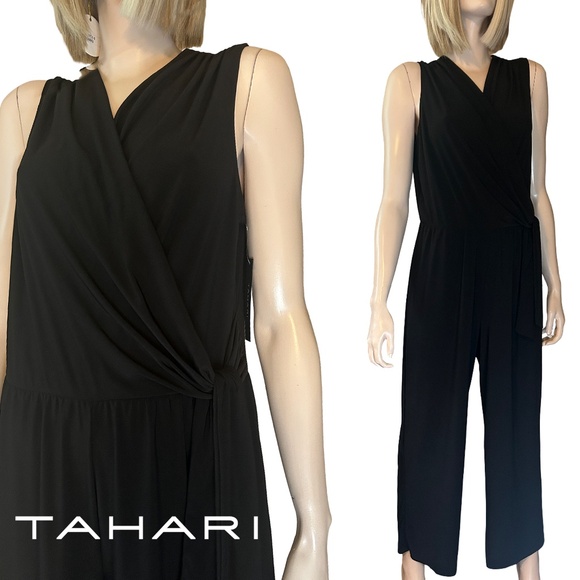 Tahari Jumpsuit Romper 1-Piece Surplice V-Neck Cross Over Front with Tie Waist - Picture 1 of 15